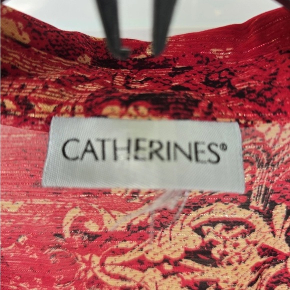 Catherines Sheer Tunic Top 2X Plus Womens 3/4 Sleeve Orange Paisely Open Front - Picture 6 of 15